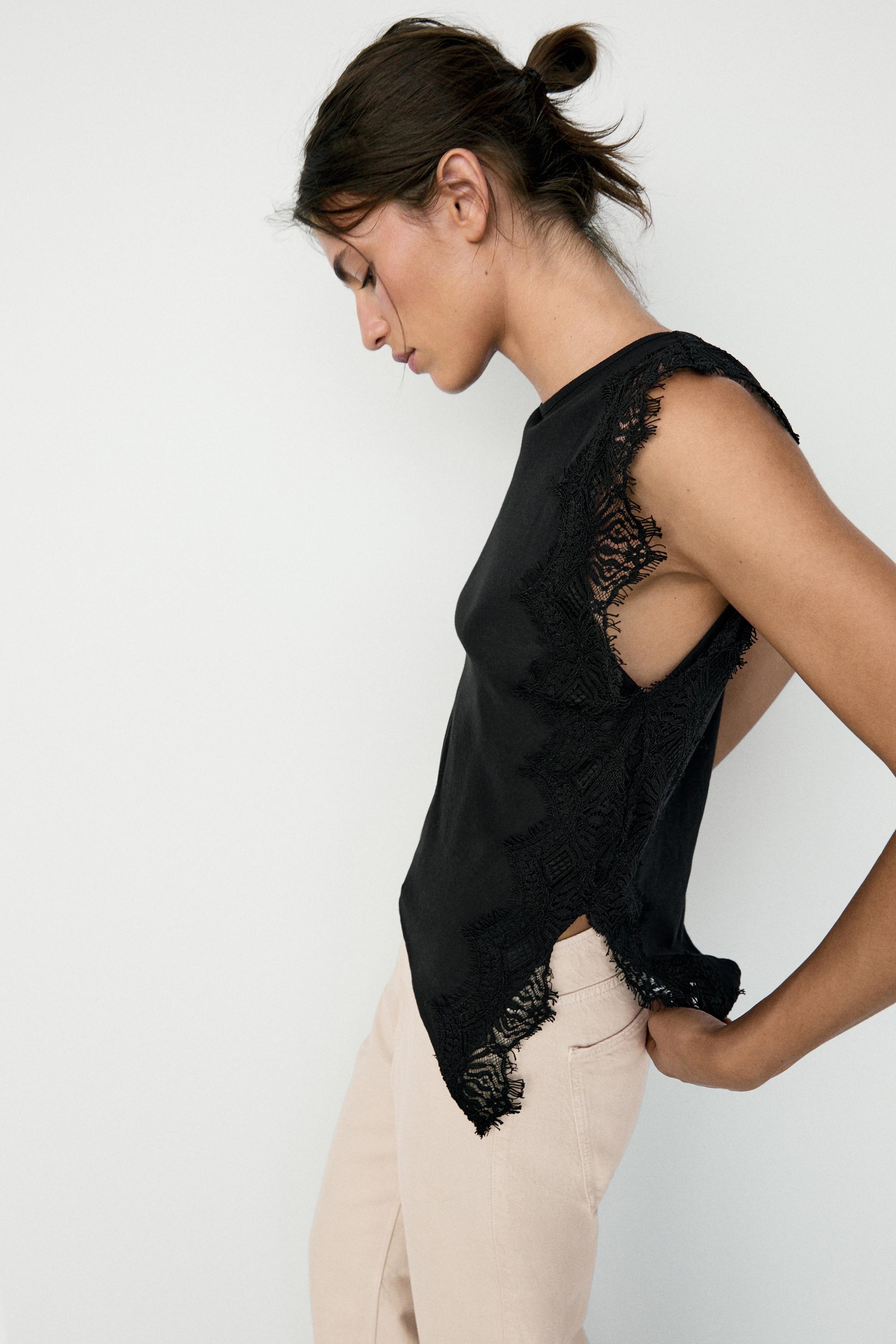 Sleeveless top with lace detail